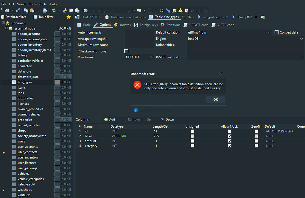 [HELP] Dropped fine_types (esx_policejob) in Heidisql - ES/ESX - Cfx.re ...