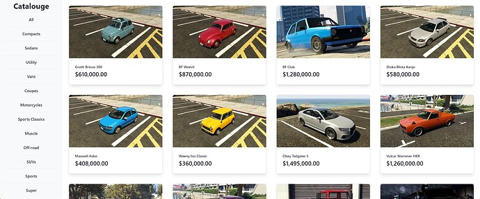 [ESX, QB-Core, Standalone] TGR Vehicle Catalogue Thumbnail