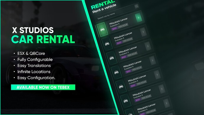 [PAID] [QB/ESX] - Car Rental System (Modern & Futuristic UI) Thumbnail
