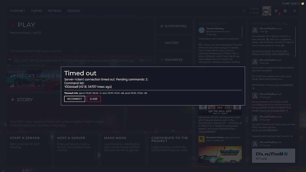 I keep getting connection timeout error on every server - FiveM Client ...