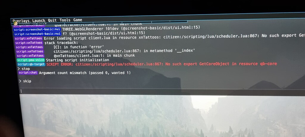 I keep getting the below error, qb-core is freshly installed on 