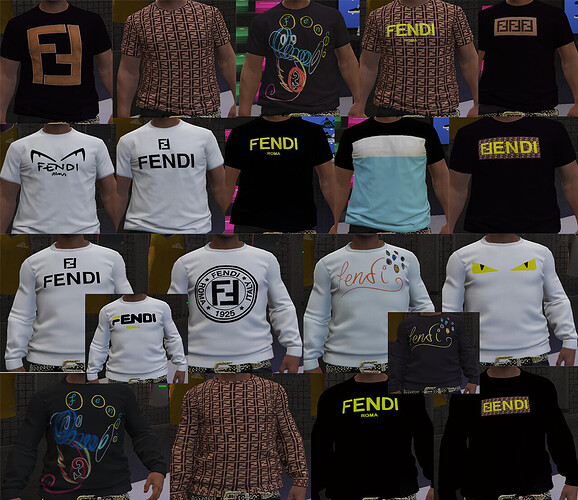 [REALEASE][PAID] Best Designer Fendi Male Clothing Pack (10 T-Shirts) (10 Crew Neck Sweaters) HD [OPTIMISATION] Thumbnail