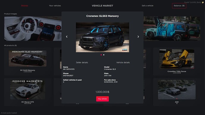 [PAID] [ESX] Vehiclemarket | MK-Services thumbnail 3