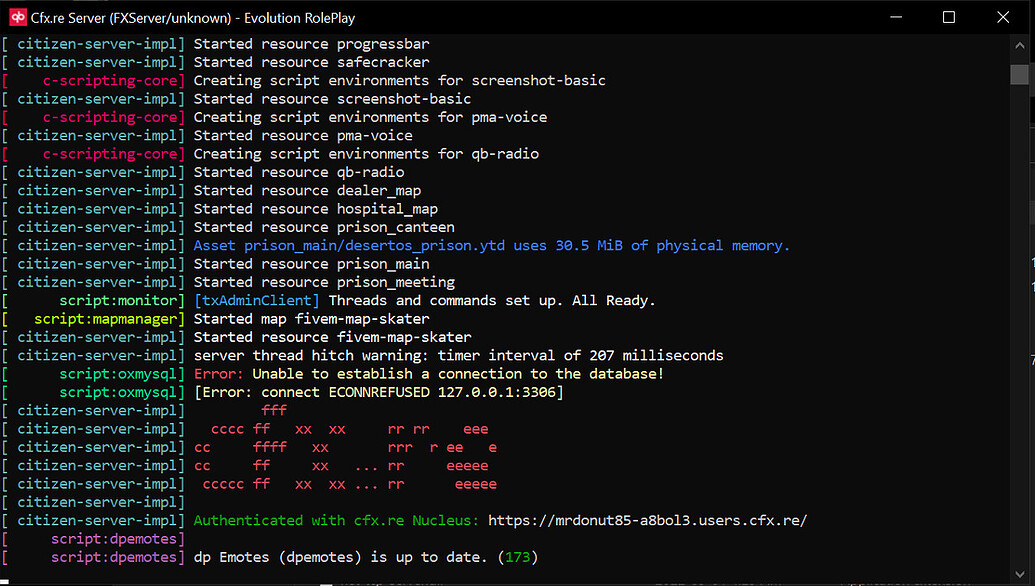 Qbcore server unable to connect to database qbcore cfx re community