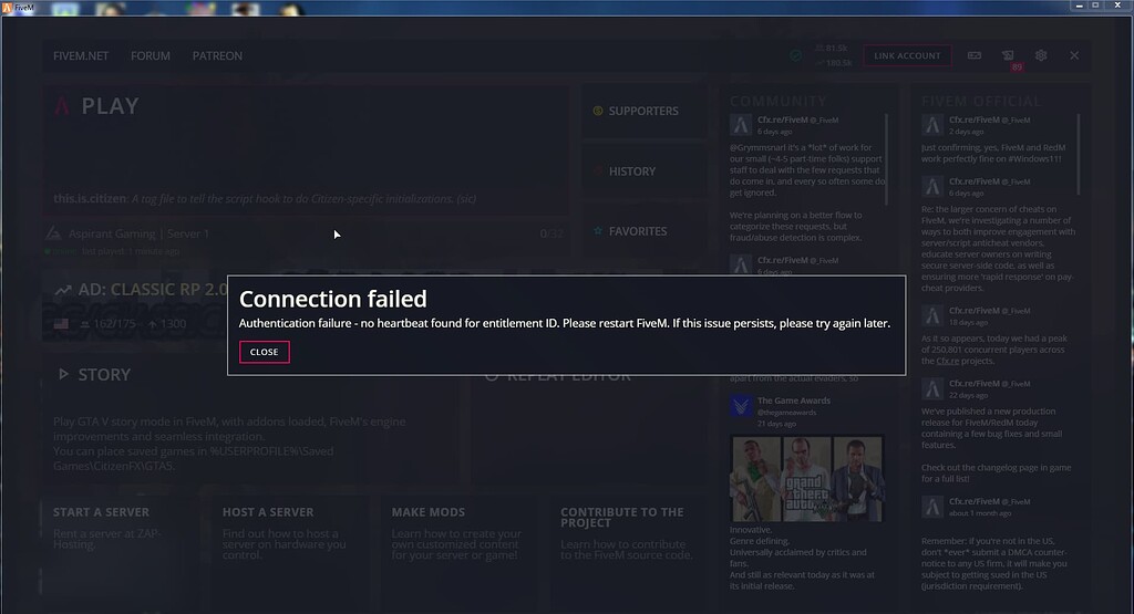 Error 0x7fec18194ab - FiveM Client Support - Cfx.re Community