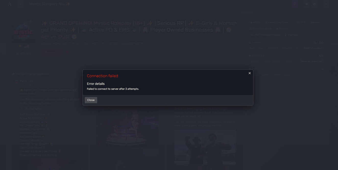 Unable to join any servers - FiveM Client Support - Cfx Forum