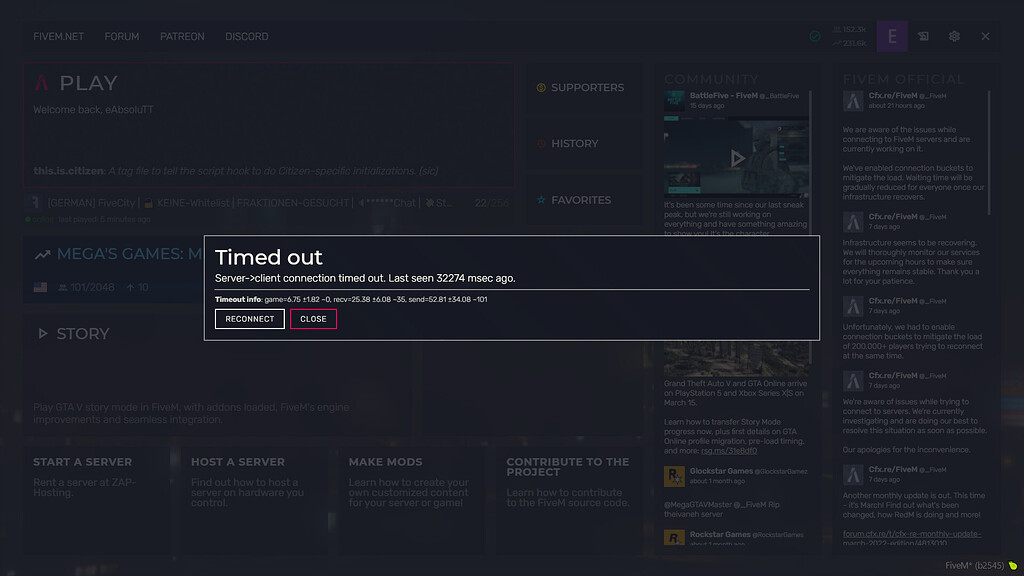 Keep getting kicked out of a server after 5-10 min - FiveM Client ...