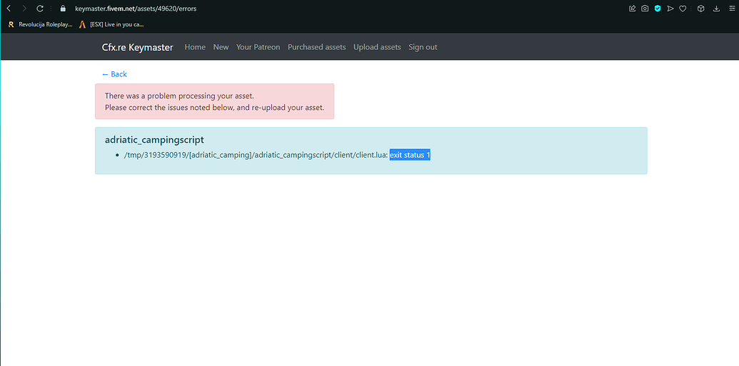 [ERROR] I trying to upload my assets ang geting this - Discussion - Cfx ...