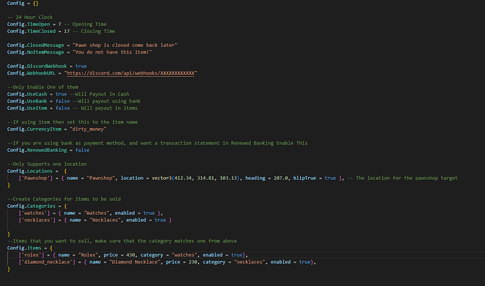Pawnshop Config