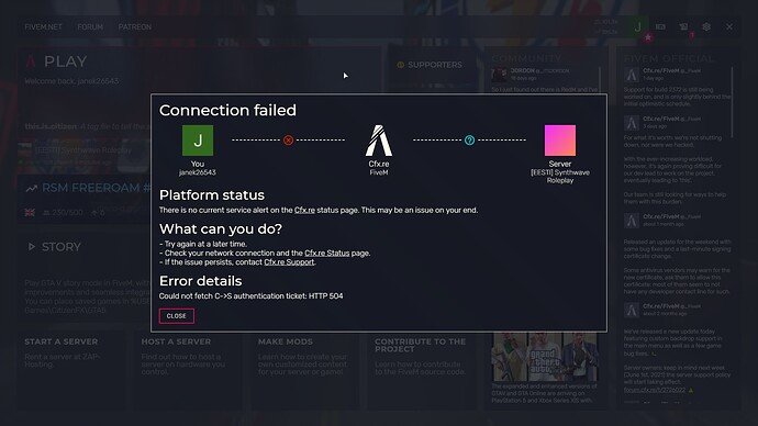 Connection failed error 504 - FiveM Client Support - Cfx Forum