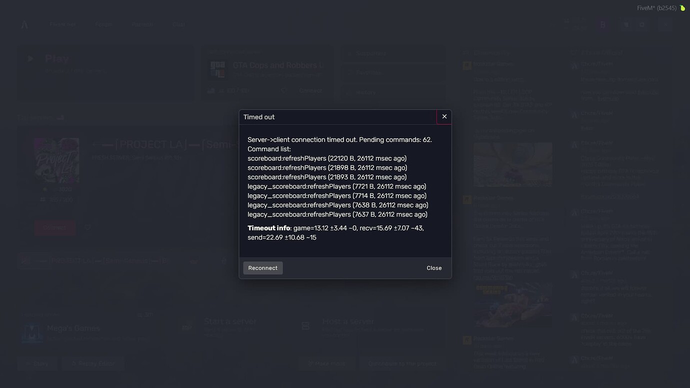 Timeouts FiveM Client Support Cfx.re Community