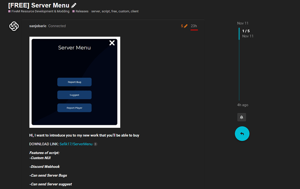 [FREE] [STANDALONE] Server Menu - FiveM Releases - Cfx.re Community