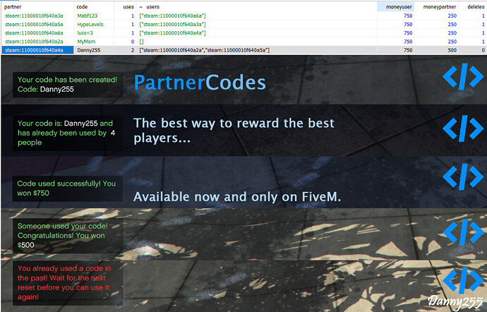 [ESX] PartnerCodes | ReferralCodes - Best way to reward the best players... [PAID] Thumbnail