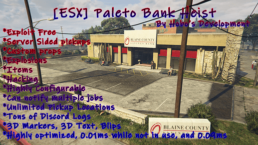 [ESX][PAID-RELEASE] Hobo's Development: "Paleto Bank Heist" Thumbnail