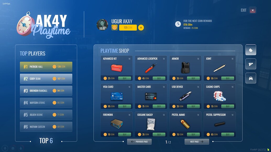 [QB/ESX] Playtime Shop (Play and Earn) - FiveM Releases - Cfx.re Community