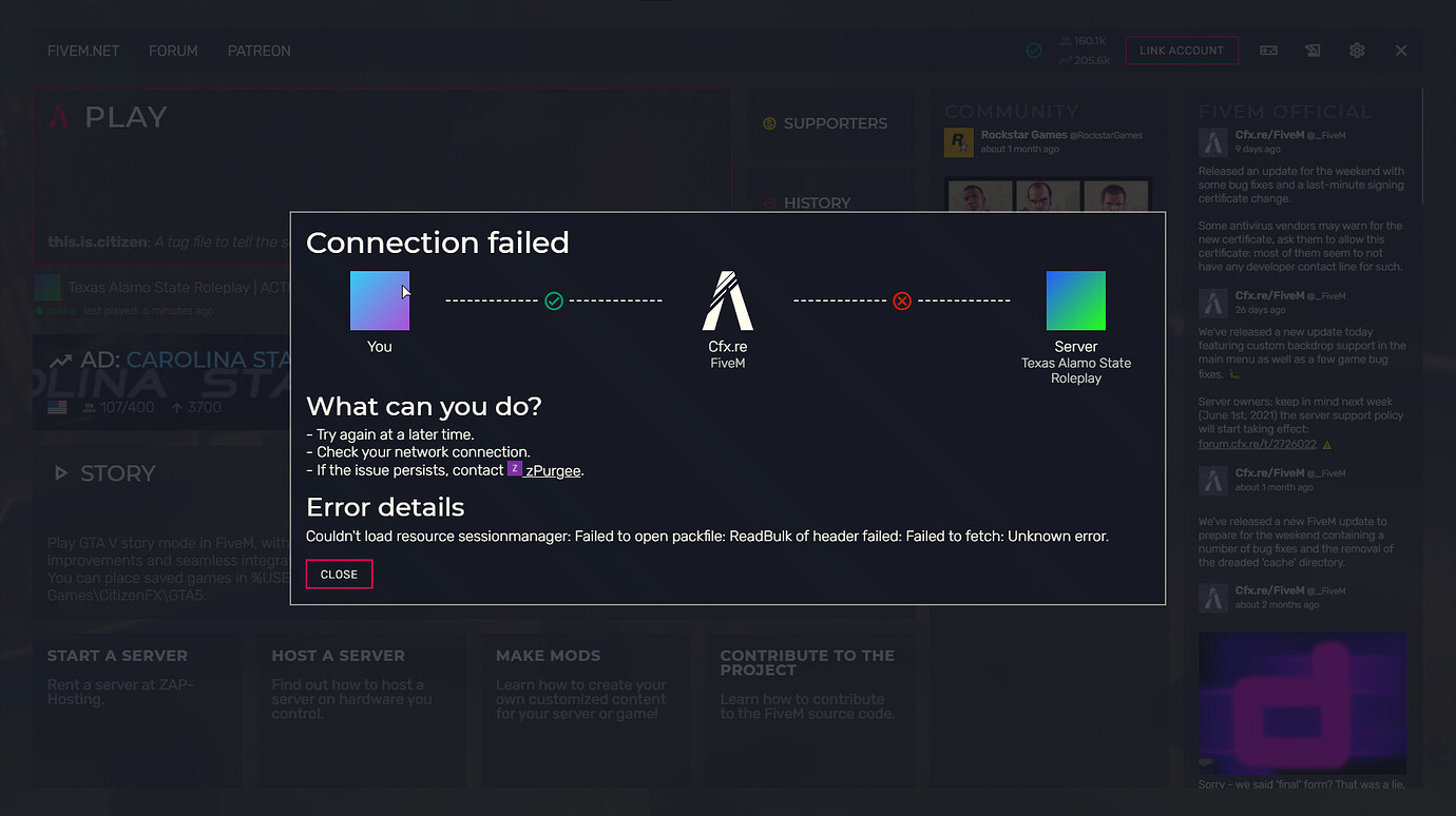 Connection failed - I need help - FiveM Client Support - Cfx Forum