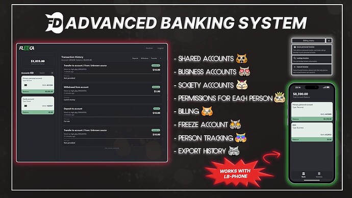[PAID] [ESX/QB/QBox] Advanced Banking - Shared/Society accounts with permissions, Freezing, Tracking and more Thumbnail