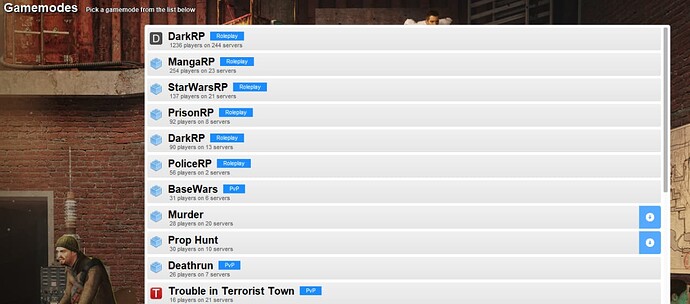 The Garry's Mod server browser