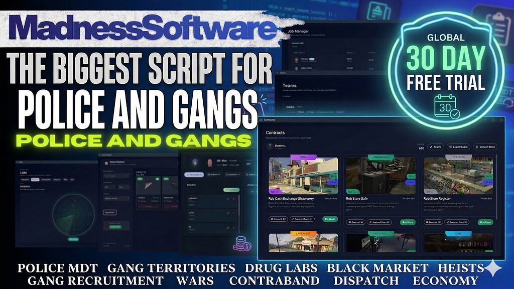 HEIST CONTRACTS、MDT、BOSSMENU、黑市、WEED LAB |笔记本电脑系统-FiveM插件网