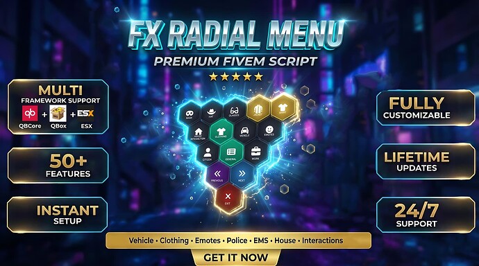 FxRadialMenu Hexagon UI |  NPC Cops System  [PAID] [ESX/QB/QBox] Thumbnail