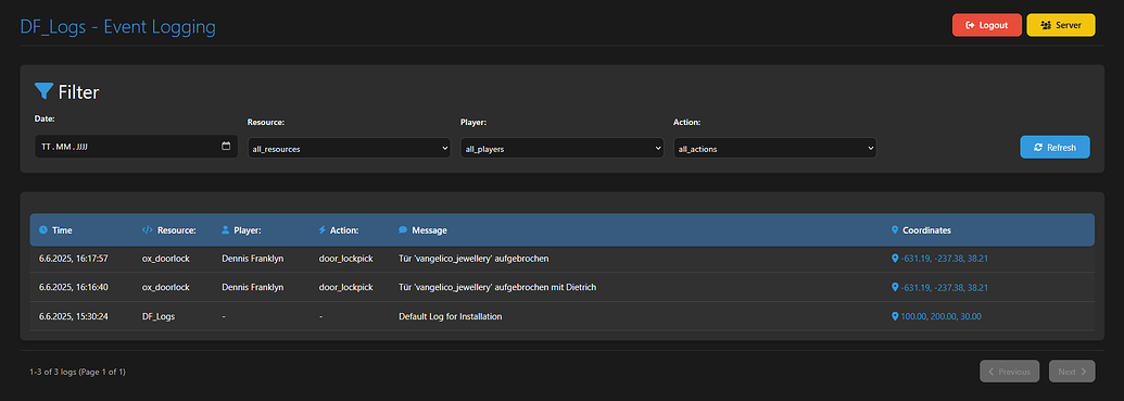 DF_Logs Modern web-based logging interface | Dev preview, not published ...