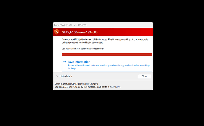 My client crashes when trying to launch a game and shows GTA5_b1604 ...