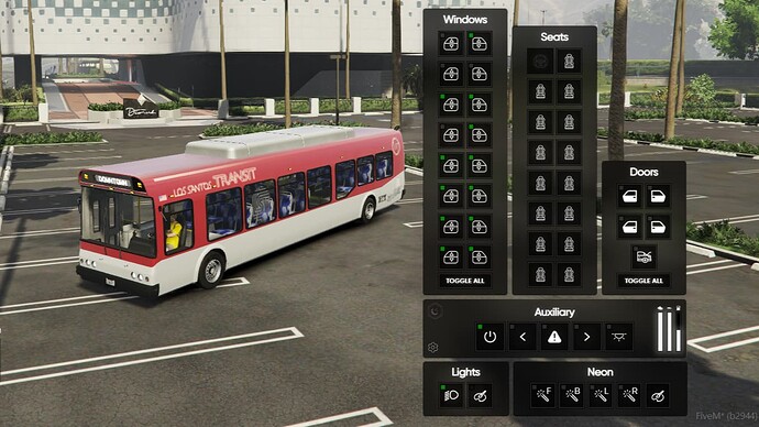 Correctly displays all the seats, windows and doors on a bus