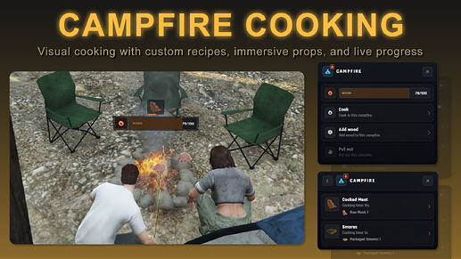 FiveM Camping Script - CAMPFIRE COOKING - Visual cooking with custom recipes, immersive props, and live progress