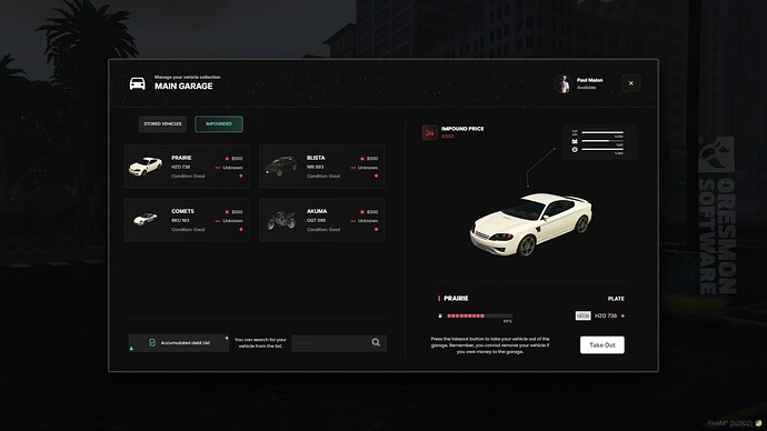 Fivem Garage Script - Purchaseable ,Manageable, In-Game Createable, Real Parking thumbnail 3