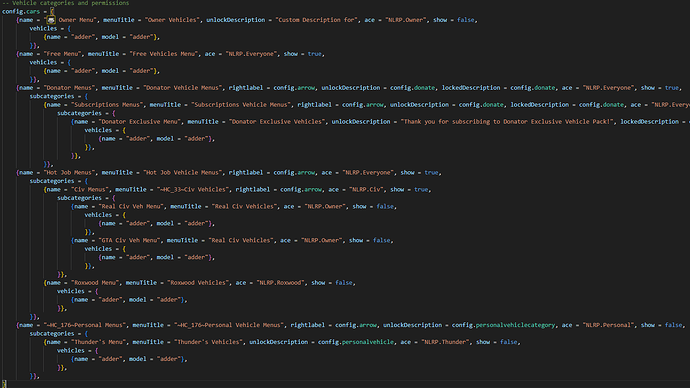 Vehicle Menu config extra