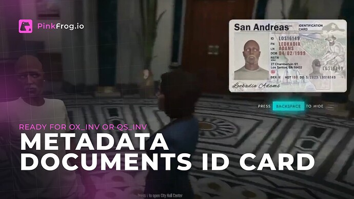 [PAID] PINKFROG IDCARD, FIREARMS LICENSE, DRIVING LICENSE, JOB CENTER, business card, Metadata DOCUMENTS (ox_inventory, qs-inventory) Thumbnail