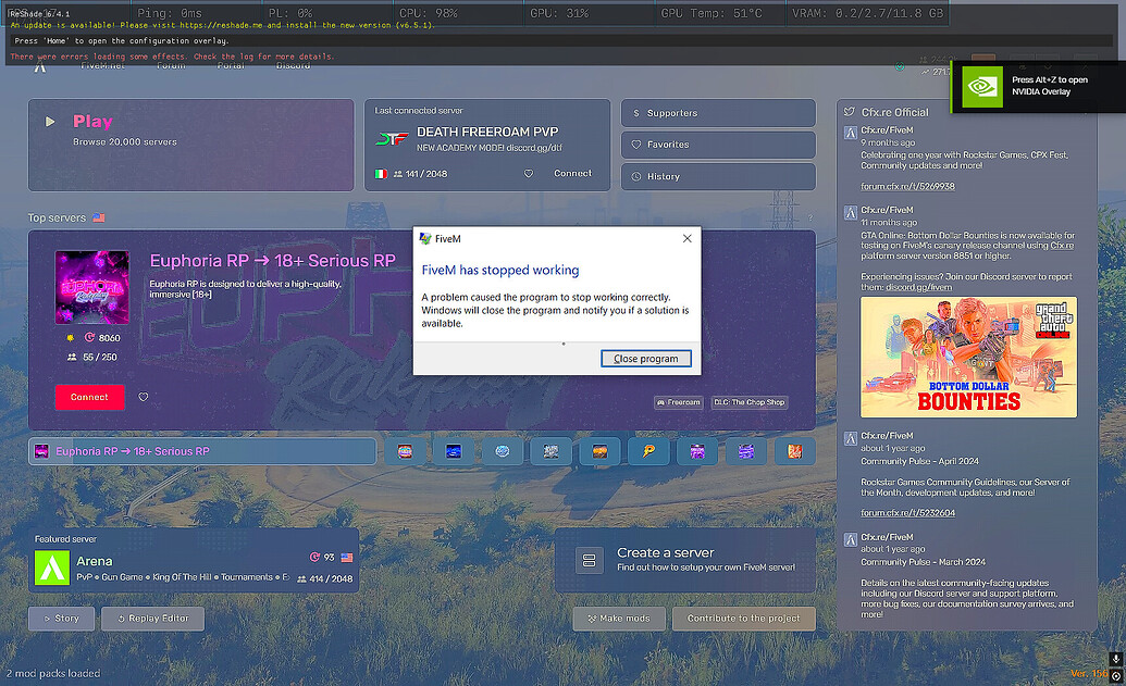 Fivem Crash - FiveM Client Support - Cfx Forum