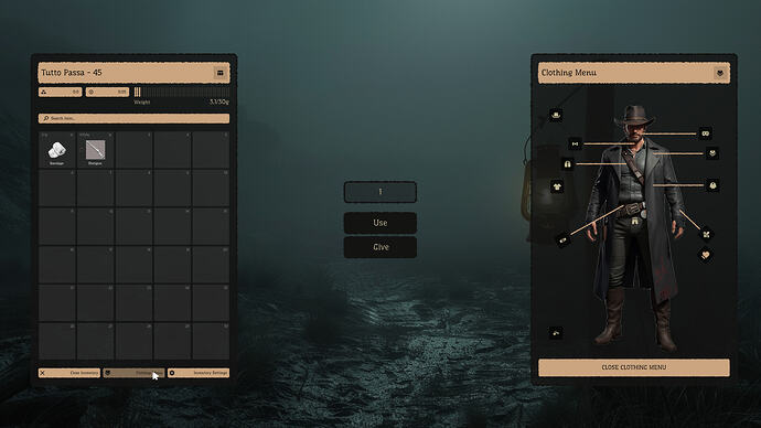 Inventory Main - Clothing Menu