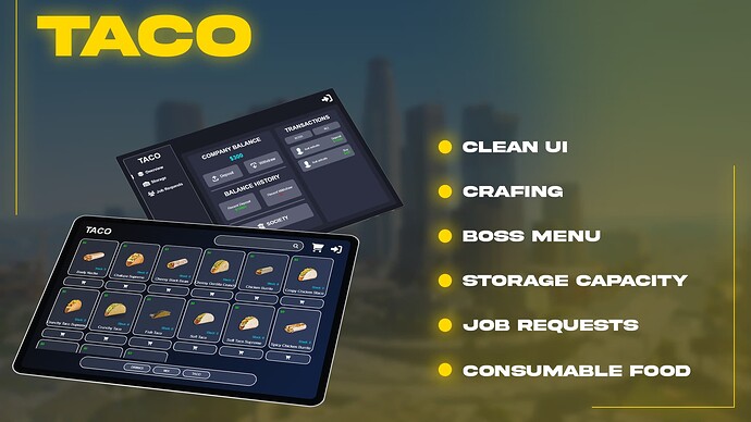 [Release] [ESX]/[QB] Taco V2 | Crafting + Ingredients + Stock + Boss Menu + Storage + Job Requests | Thumbnail