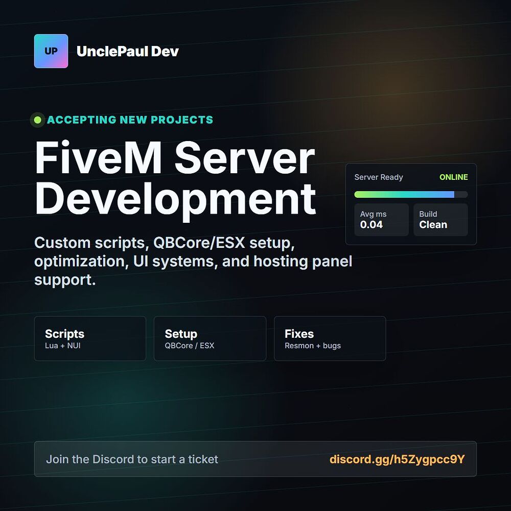 UnclePaul Dev - FiveM Development & Hosting - Server Bazaar - Cfx.re ...