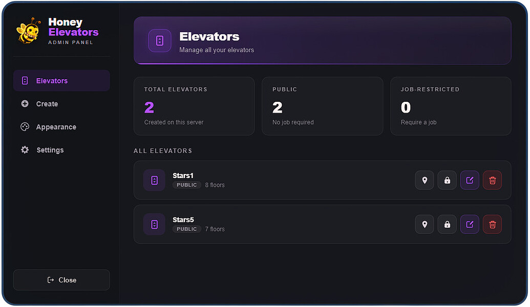 [免费] [ESX/QBCore/QBox] Honey Elevators — 带管理面板的高级电梯脚本