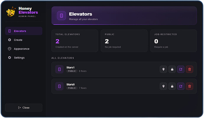[免费] [ESX/QBCore/QBox] Honey Elevators — 带管理面板的高级电梯脚本