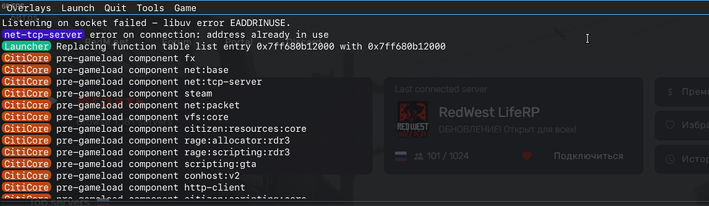 TypeError: Failed to fetch , error on connection: address already in ...