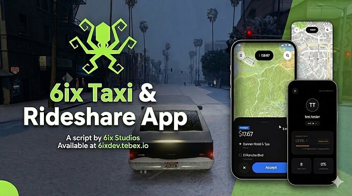[PAID] [QB & ESX] 6ix Taxi & Rideshare App | Phone UI, Live Map Thumbnail
