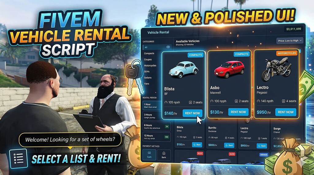 Advanced car rental fivem [esx] [qb] [qbx]