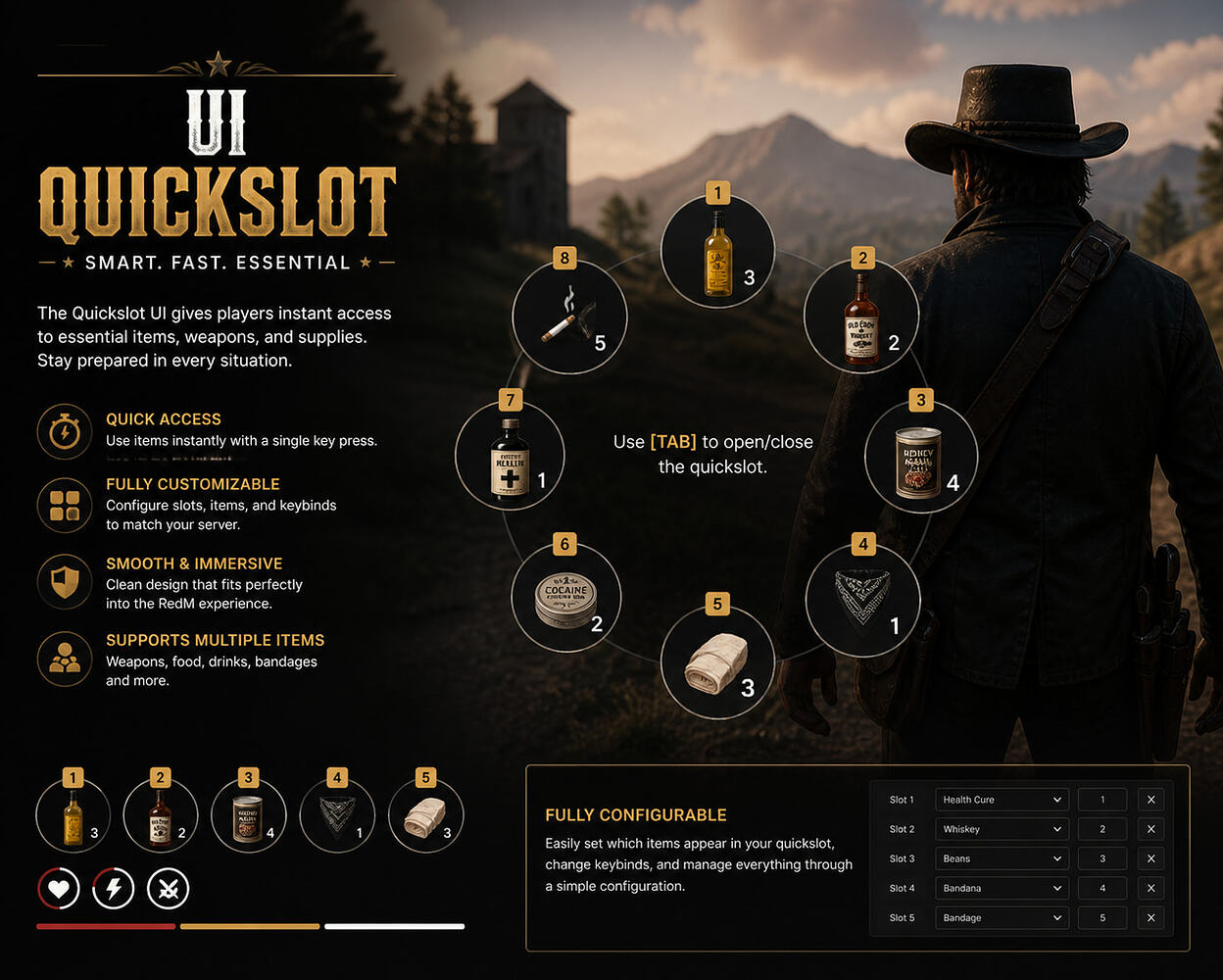 [PAID][RedM][VORP] MJ-QuickSlot - Immersive Item Hotbar & UI/UX - RedM ...