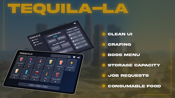 [Release] [ESX]/[QB] Tequila-la V2 | Crafting + Ingredients + Stock + Boss Menu + Storage + Job Requests | Thumbnail