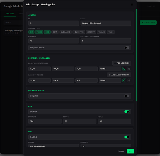 Admin Dashboard - Edit Garage
