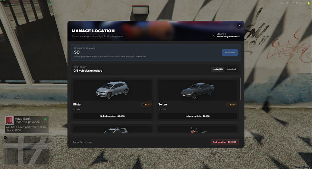 Car Rental - Player-owned rental businesses
