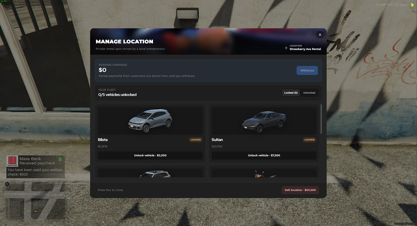 Car Rental - Player-owned rental businesses