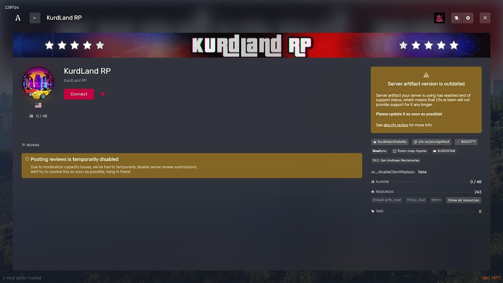 Posting reviews is temporarily disabled - Server Discussion - Cfx.re ...