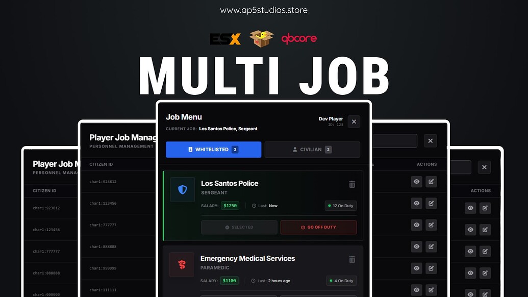 [PAID] AP5-MultiJob | Advanced Multi Job System | [QBCore / ESX / QBOX ...