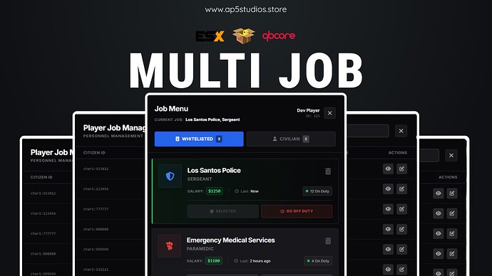 [PAID] AP5-MultiJob | Advanced Multi Job System | [QBCore / ESX / QBOX] Thumbnail