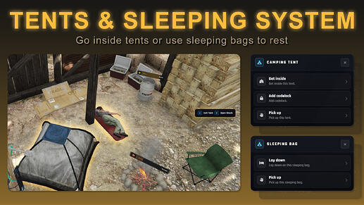 FiveM Camping Script - TENTS & SLEEPING SYSTEM - Go inside tents or use sleeping bags to rest
