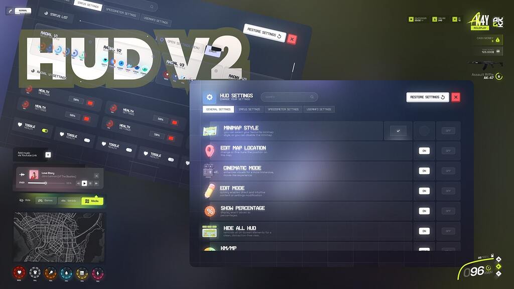 Advanced HUD | 13 Speedometers • 10 Status Bars • Minimap Menu (Games